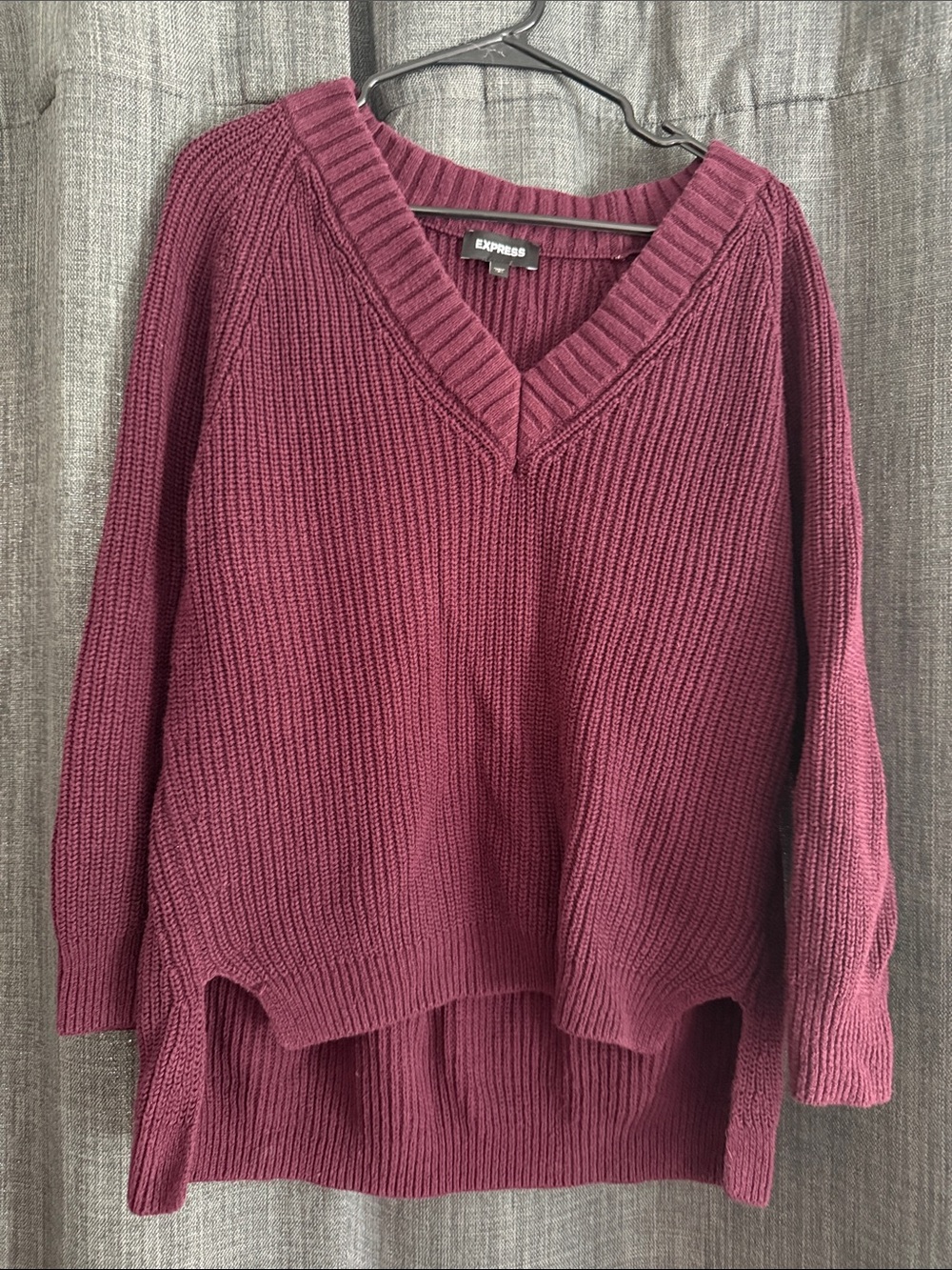 Express V-Neck Ribbed Sweater in Berry